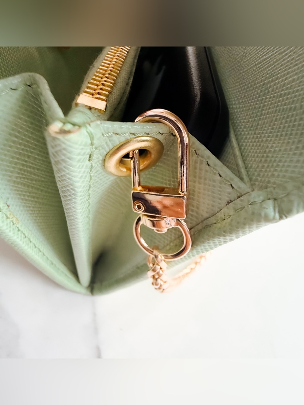 Prada Saffiano Mint green leather wallet on chain 🍃 - Picture 10 of 15